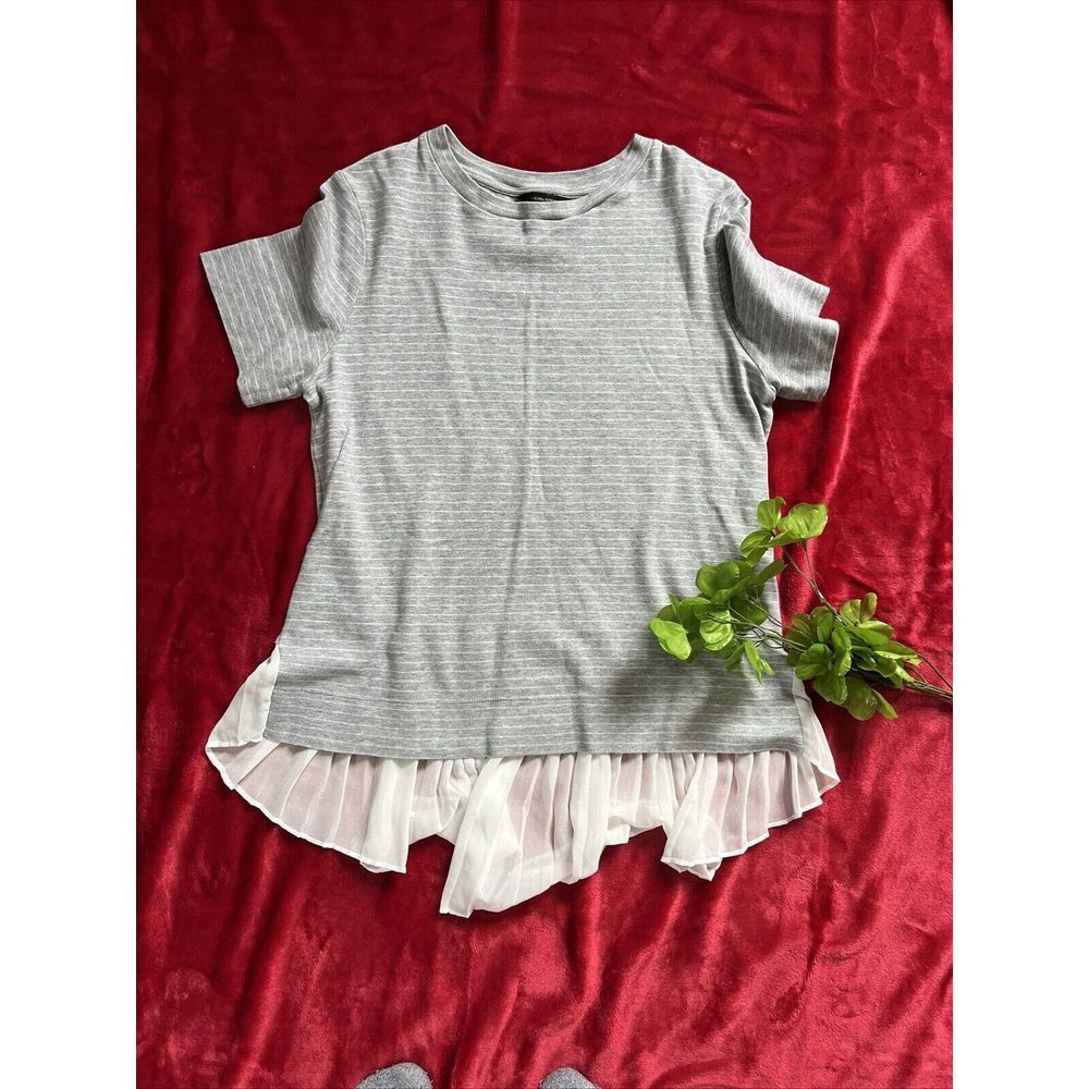 Banana Republic Women Top Grey Size Small Short Sleeve Crew Neck Stripes‎ blouse
